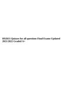 HS2611 Quizzes for all questions Except Final Exam Updated 2021/2022 Graded A+.