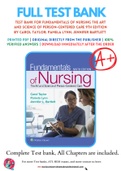 Test Bank For Fundamentals of Nursing The Art and Science of Person-Centered Care 9th Edition by Carol Taylor; Pamela Lynn; Jennifer Bartlett 9781496362179 Chapter 1 - 46 Complete Guide.