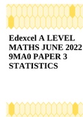 Edexcel A LEVEL MATHS JUNE 2022 9MA0 PAPER 3 STATISTICS