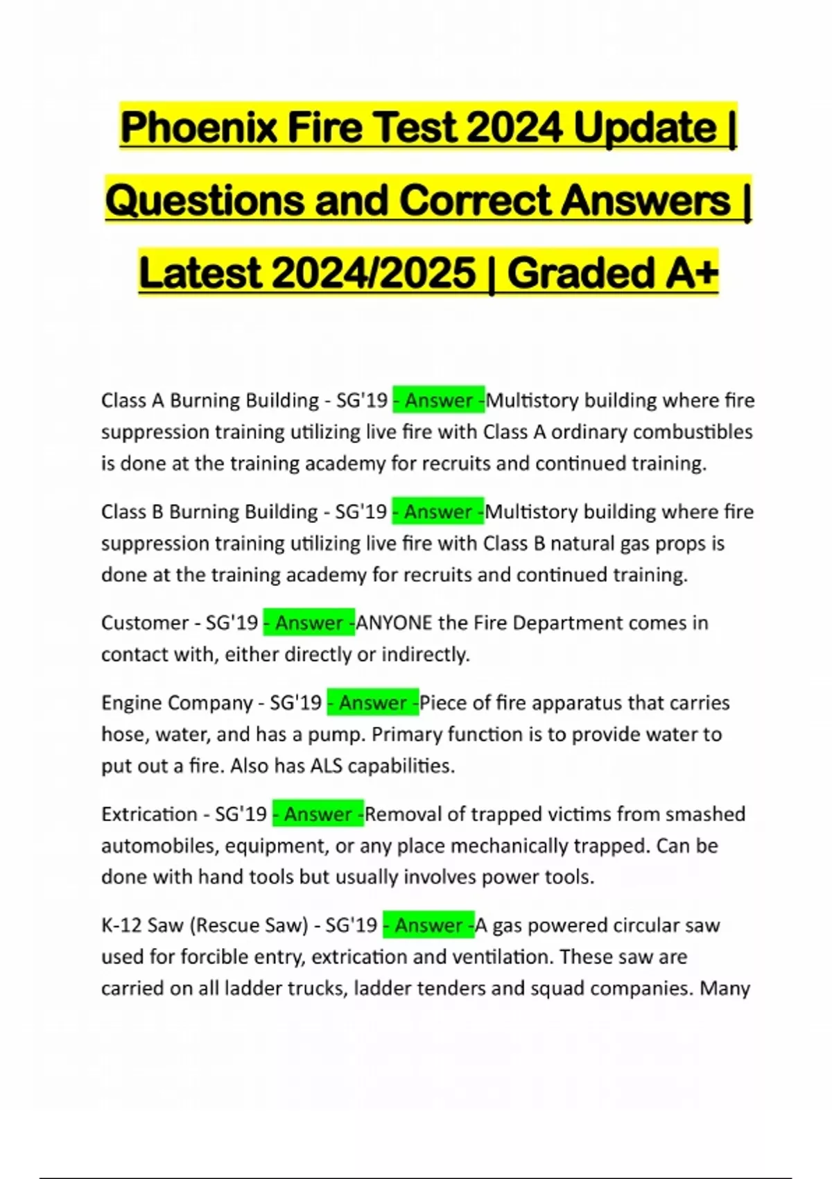 Phoenix Fire Test 2024 Update | Questions and Correct Answers | Latest ...