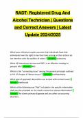 RADT- Registered Drug And Alcohol Technician &vert; Questions and Correct Answers &vert; Latest Update 2024&sol;2025