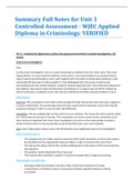 Summary Full Notes for Unit 3 Controlled Assessment - WJEC Applied Diploma in Criminology. VERIFIED