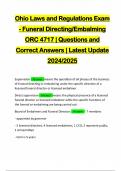 Ohio Laws and Regulations Exam - Funeral Directing&sol;Embalming ORC 4717 &vert; Questions and Correct Answers &vert; Latest Update 2024&sol;2025