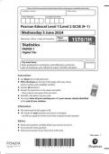  Pearson Edexcel Level 1&sol;Level 2 GCSE &lpar;9&ndash;1&rpar; 1ST0&sol;1H Statistics  PAPER 1  Higher Tier JUNE 2024