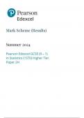 Pearson Edexcel GCSE &lpar;9 &ndash; 1&rpar;  In Statistics &lpar;1ST0&rpar; Higher Tier  Paper 2H Summer 2024 mark scheme June 2024