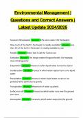 Environmental Management &vert; Questions and Correct Answers &vert; Latest Update 2024&sol;2025