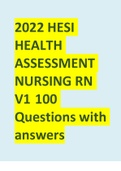 2022 HESI HEALTH ASSESSMENT NURSING RN V1 100 Questions with answers