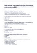 Behavioral Sciences Practice Questions and Answers 2022