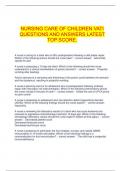NURSING CARE OF CHILDREN VATI QUESTIONS AND ANSWERS LATEST TOP SCORE&period;