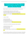 National Home Inspector Exam &lpar;NHIE&rpar; Whole House Practice Questions and Answers Already Passed
