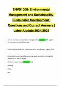 ENVS1008- Environmental Management and SustainabilitySustainable Development &vert; Questions and Correct Answers &vert; Latest Update 2024&sol;2025
