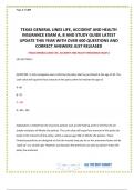 TEXAS GENERAL LINES LIFE&comma; ACCIDENT AND HEALTH INSURANCE EXAM A&comma; B AND STUDY GUIDE LATEST UPDATE THIS YEAR WITH OVER 600 QUESTIONS AND CORRECT ANSWERS JUST RELEASED
