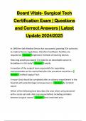 Board Vitals- Surgical Tech Certification Exam &vert; Questions and Correct Answers &vert; Latest Update 2024&sol;2025