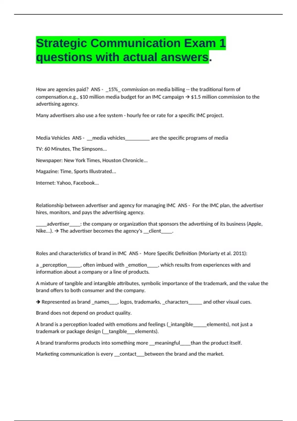 Scmp Exam Strategic Communication Exam 1 questions with actual answers - SCMP ...