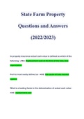 State Farm Property Questions and Answers 2022/2023 COMPLETE SOLUTION ( A+ GRADED 100% VERIFIED) LATEST