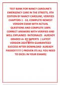 TEST BANK FOR NANCY CAROLINE&rsquo;S EMERGENCY CARE IN THE STREETS&comma; 9TH EDITION BY NANCY CAROLINE&comma; VERIFIED CHAPTERS 1 - 53&comma; COMPLETE NEWEST VERSION EXAM WITH ACTUAL  QUESTIONS AND COMPLETE 100&percnt; CORRECT ANSWERS WITH VERIFIED AND WELL EXPLAINED  RATIONALES   ALR