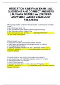 MEDICATION AIDE FINAL EXAM &vert; ALL QUESTIONS AND CORRECT ANSWERS &vert; ALREADY GRADED A&plus; &vert; VERIFIED ANSWERS &vert; LATEST EXAM &lpar;JUST RELEASED&rpar;