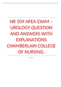 NR 509 A.P.E.A EXAM – UROLOGY QUESTION AND ANSWERS WITH EXPLANATIONS CHAMBERLAIN COLLEGE OF NURSING.