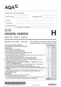 AQA GCSE MODERN HEBREW Higher Tier Paper 1 Listening question paper 2024 june 8678&sol;LH