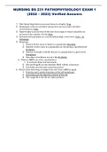 NURSING BS 231 PATHOPHYSIOLOGY EXAM 1 (2022 – 2023) Verified Answers