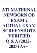 ATI MATERNAL NEWBORN OB EXAM 2 ACTUAL EXAM (SCREENSHOTS) 100- VERIFIED Q & A (2022-2023) A++