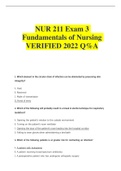 NUR 211 Exam 3 Fundamentals of Nursing VERIFIED 2022 Q%A,