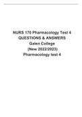 NURS 170 Pharmacology Test 4 QUESTIONS & ANSWERS Galen College  &lpar;New 2022&sol;2023&rpar; Pharmacology test 4