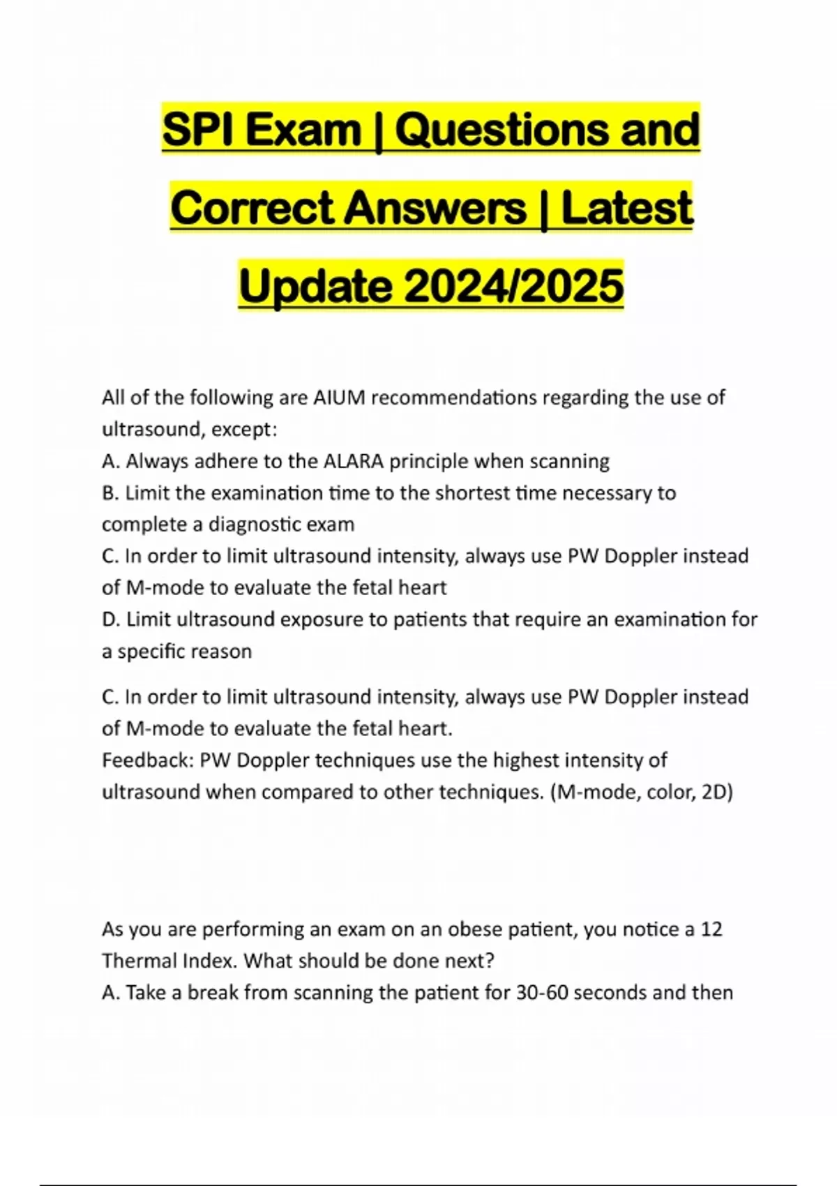 SPI Exam | Questions and Correct Answers | Latest Update 2024/2025 ...