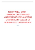 NR 509 APEA   EXAM – RANDOM. QUESTION AND ANSWERS WITH EXPLANATIONS CHAMBERLAIN  COLLEGE OF NURSING.