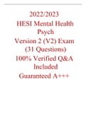 2022/2023  HESI Mental Health Psych  Version 2 (V2) Exam (31 Questions)  100% Verified Q&A Included  Guaranteed A+++ 