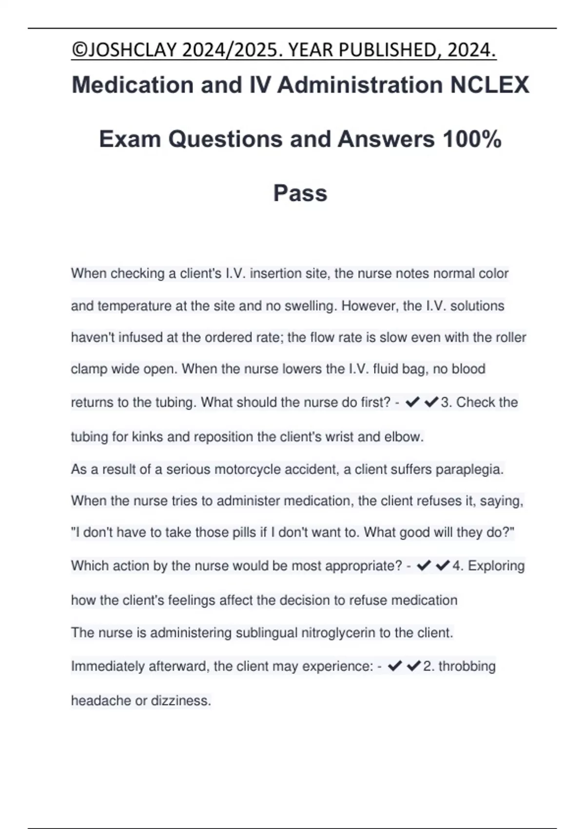 Medication and IV Administration NCLEX Exam Questions and Answers 100% ...