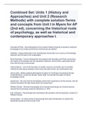 Combined Set: Units 1 (History and Approaches) and Unit 2 (Research Methods) with complete solution-Terms and concepts from Unit I in Myers for AP (2nd ed), concerning the historical roots of psychology, as well as historical and contemporary approaches t