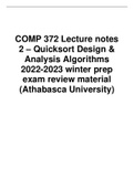 COMP 372 Lecture notes 2 – Quicksort Design & Analysis Algorithms 2022-2023 winter prep exam review material (Athabasca University)