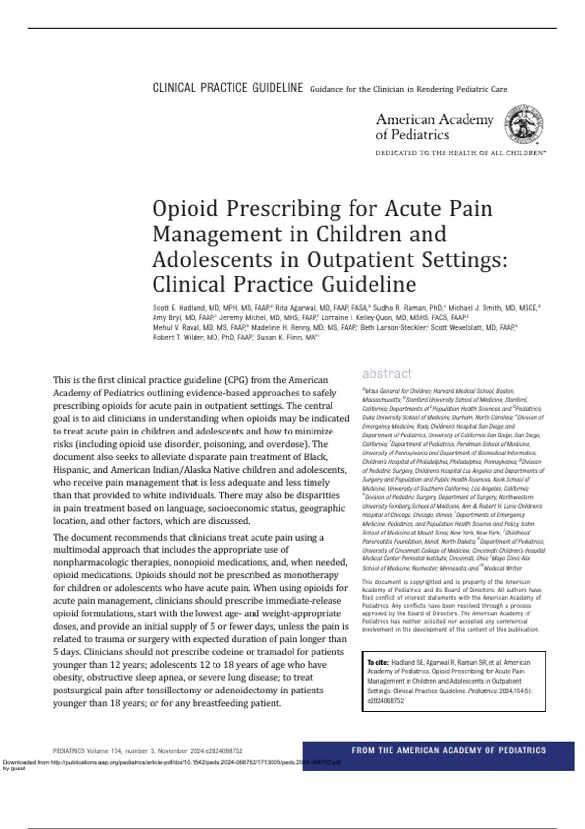 Summary Opioid Prescribing for Acute Pain Management in Children and ...