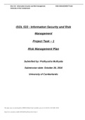 ISOL 533 - Information Security and Risk Management Project Task – 1 Risk Management Plan