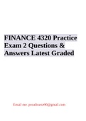FINANCE 4320 Practice Exam 2 Questions & Answers Latest Graded