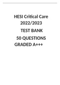HESI Critical Care RN 2022/2023  TEST BANK  50 QUESTIONS GRADED A+++  	