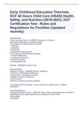 Early Childhood Education Theorists, DCF 40 Hours Child Care (HSAN) Health, Safety, and Nutrition (2019-2023), DCF Certification Test - Rules and Regulations for Facilities (Updated recently)