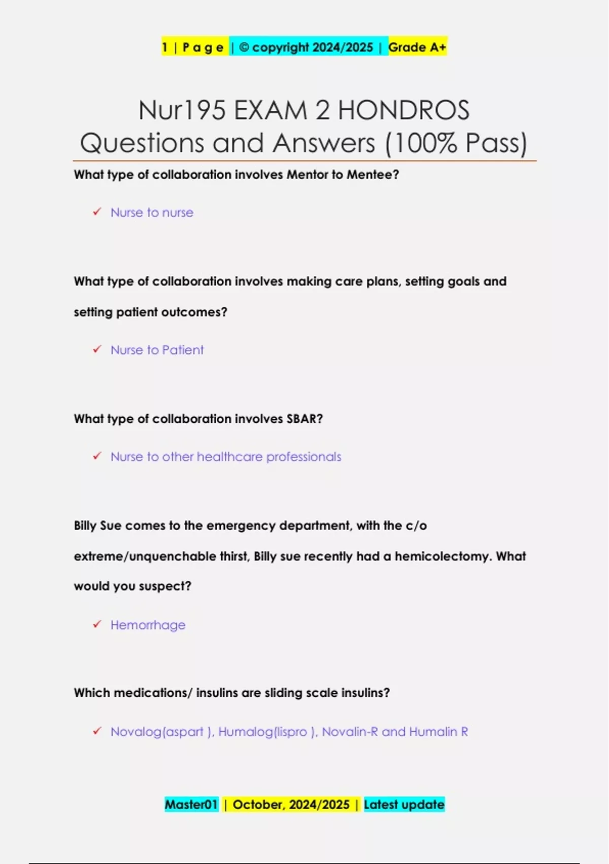 Nur195 EXAM 2 HONDROS Questions and Answers (100% Pass) - Nur195 ...