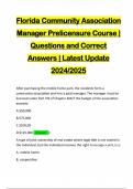 Florida Community Association Manager Prelicensure Course &vert; Questions and Correct Answers &vert; Latest Update 2024&sol;2025