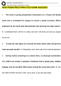PEDIATRICS - HESI PRACTICE EXAM LATEST 20222023UPDATE&lpar;Q&A FULL TEST BANK&rpar;This is the best study guide for hesi pediatrics exams&lpar;100&percnt; verified Correctly&rpar;