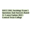 SOCI 1301, Sociology Exam 1 Questions And Answers Rated A+ Latest Update 2022 - Central Texas College 