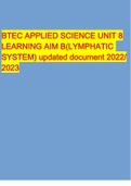 BTEC APPLIED SCIENCE UNIT 8 LEARNING AIM B(LYMPHATIC SYSTEM) updated document 2022/ 2023