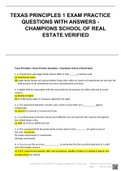 TEXAS PRINCIPLES 1 EXAM PRACTICE QUESTIONS WITH ANSWERS - CHAMPIONS SCHOOL OF REAL ESTATE.VERIFIED