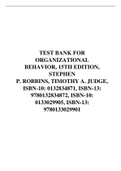 TEST BANK FOR ORGANIZATIONAL BEHAVIOR, 15TH EDITION, STEPHEN P. ROBBINS, TIMOTHY A. JUDGE