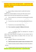 NURSING NUR10 FINAL REVIEW BASIC &ndash; QUESTIONS AND ANSWERS 100&percnt;Correct&sol;Verified Guaranteed Success New Update 2022&sol;2023