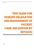 TEST BANK FOR NURSING DELEGATION AND MANAGEMENT OF PATIENT CARE 2ND EDITION BY MOTACKI ISBN-13 978-0323321099