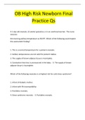 OB High Risk Newborn Final  Practice Qs