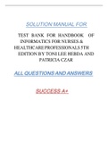 TEST BANK FOR HANDBOOK OF INFORMATICS FOR NURSES & HEALTHCARE PROFESSIONALS 5TH EDITION BY TONI LEE HEBDA AND PATRICIA CZAR SOLUTION MANUAL FOR ALL   QUESTIONS   AND   ANSWERS SUCCESS   A+