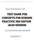 Test Bank for  Concepts for Nursing  Practice 3rd Edition  Jean Giddens SOLUTION MANUAL FOR ALL QUESTIONS AND ANSWERS SUCCESS A+
